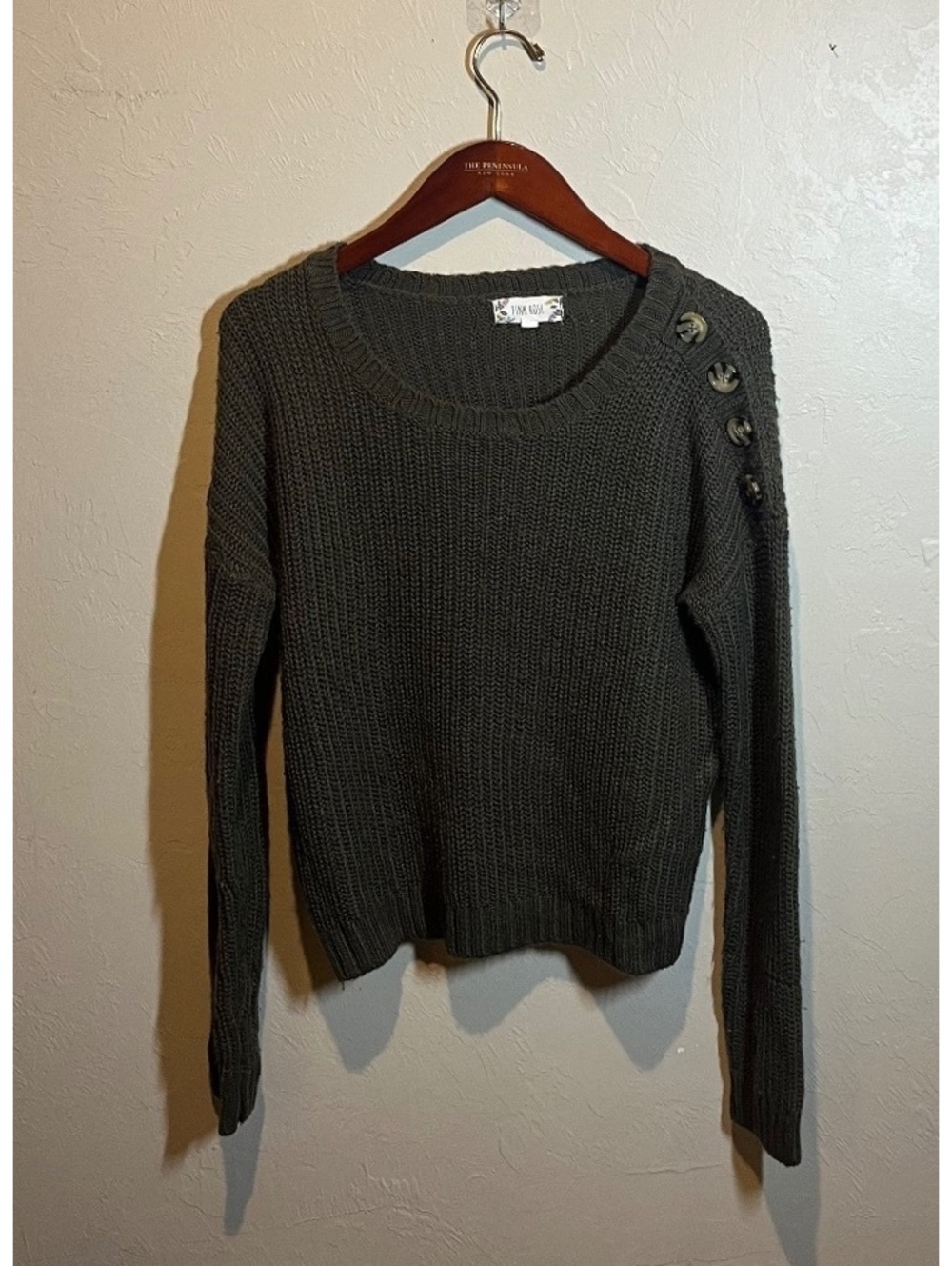 Pink Rose Women's Dark Green Acrylic Knit Sweater Size Small